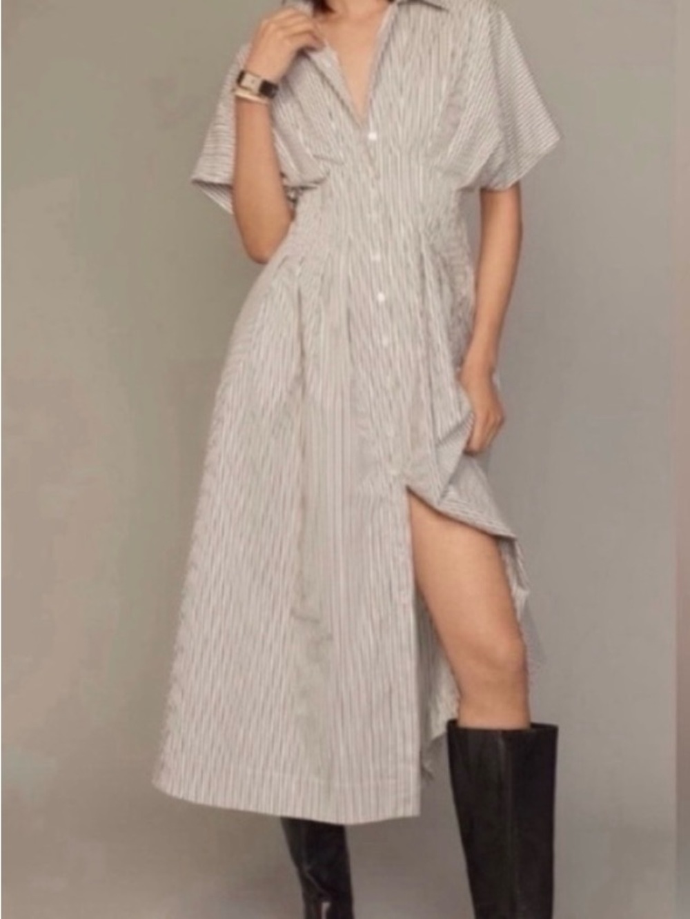 Anthropologie x Exquisite Tobie Striped Button-Front Midi Shirt Dress S